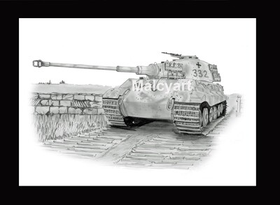 024 - A3 Mounted Print - PzKpfW VI Ausf B - Tiger II