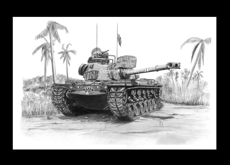 033 - A4 Mounted/Framed Print - M48 Medium Tank  'Patton'.