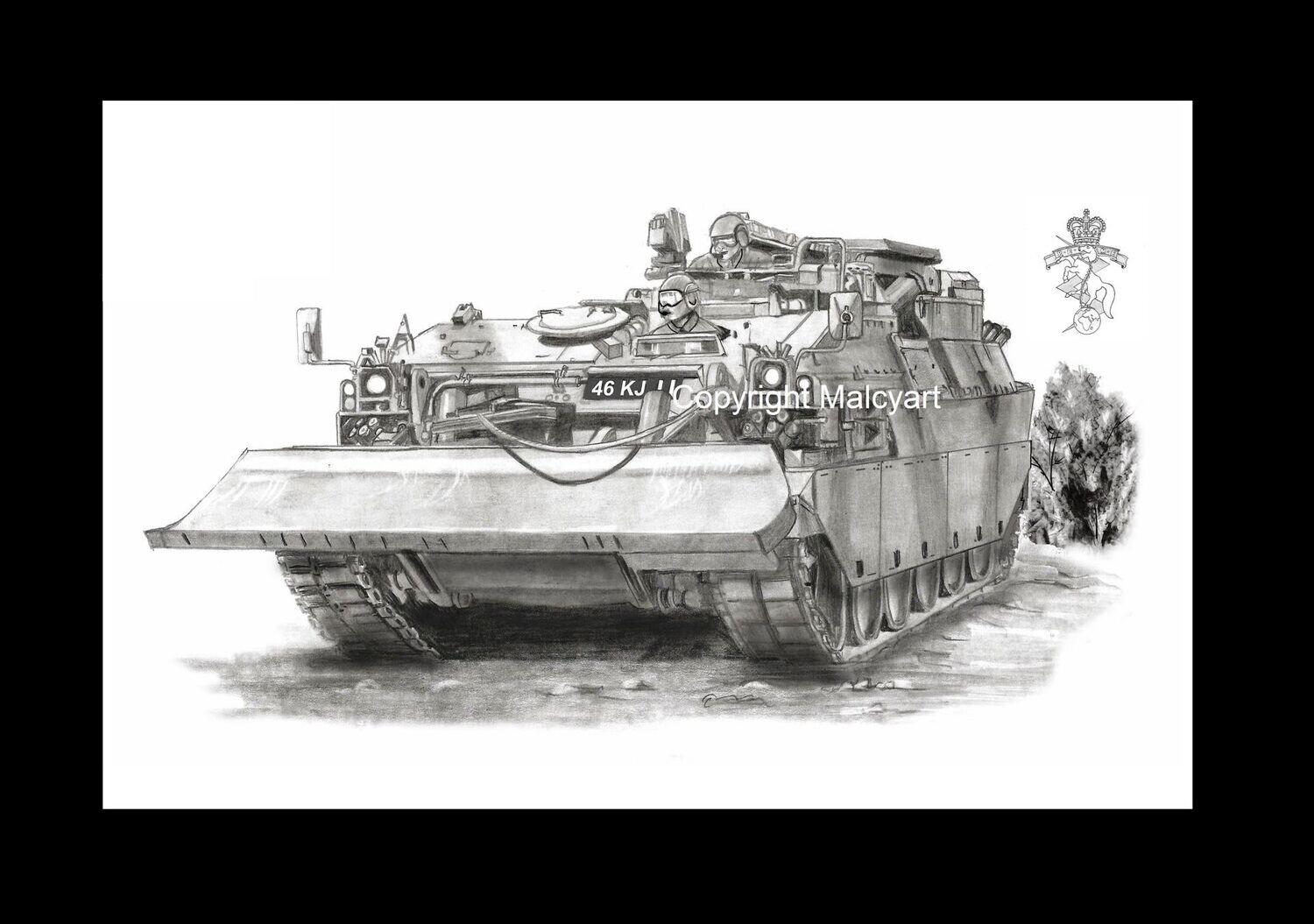 049 - A3 Mounted Print - Challenger Armoured Recovery Vehicle.