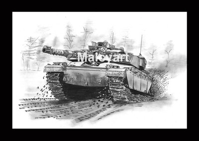 053 - A3 Mounted Print - Challenger 1 'Motoring'