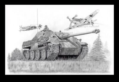 022a - A3 Mounted Print - Sd.Kfz 173 'Jagdpanther'