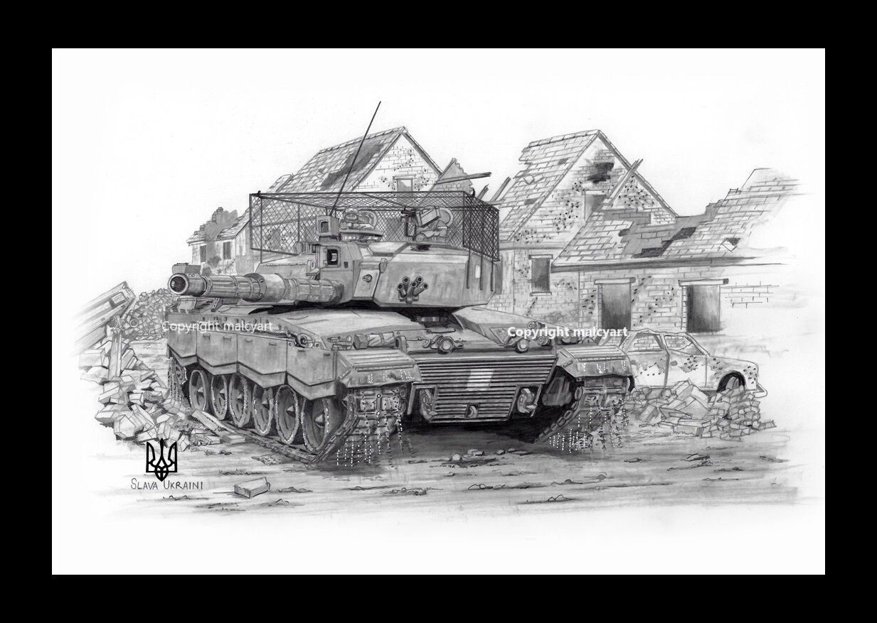 066 - A4 Mounted/Framed Print - Challenger 2 'Slava Ukraini'.