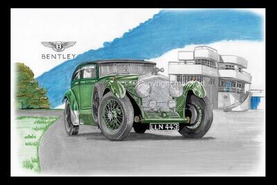 SD011 The 1930 Bentley Speed Six 'Blue Train'. Signed & Mounted A3 Print