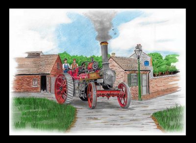 OA014 -Original artwork. 1911 Marshall Road Locomotive. Black mount unframed version
(Illustrative purposes only)