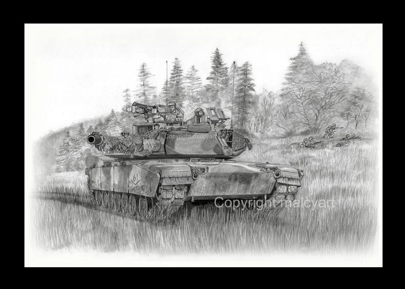 OA009 - A3 Original Pencil Sketch. M1A2 SEP3 Abrams