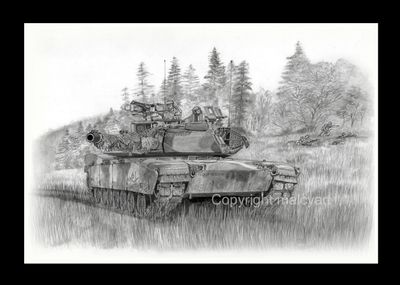 OA009 - A3 Original Pencil Sketch. M1A2 SEP3 Abrams