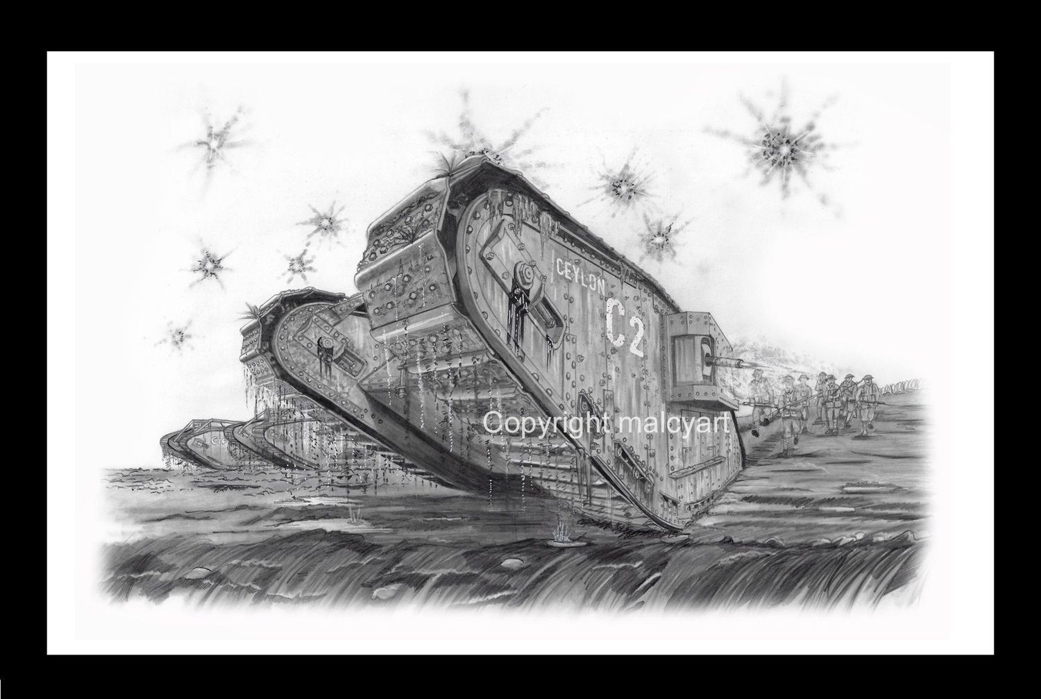 002a - A4 Mounted/Framed Print  -C2 Ceylon - Mk IV Female Tank