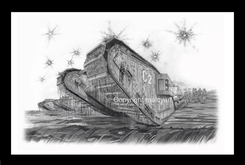 002a - A4 Mounted/Framed Print  -C2 Ceylon - Mk IV Female Tank