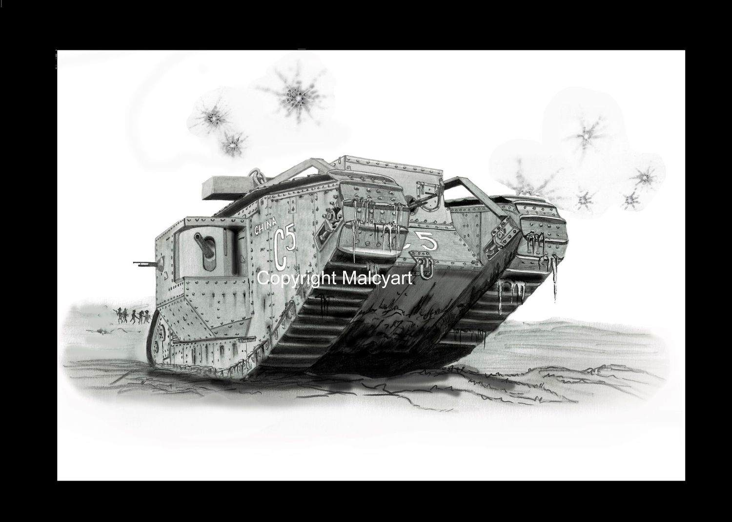 002 - A4 Mounted/Framed Print  -C5 China - Mk IV Male Tank