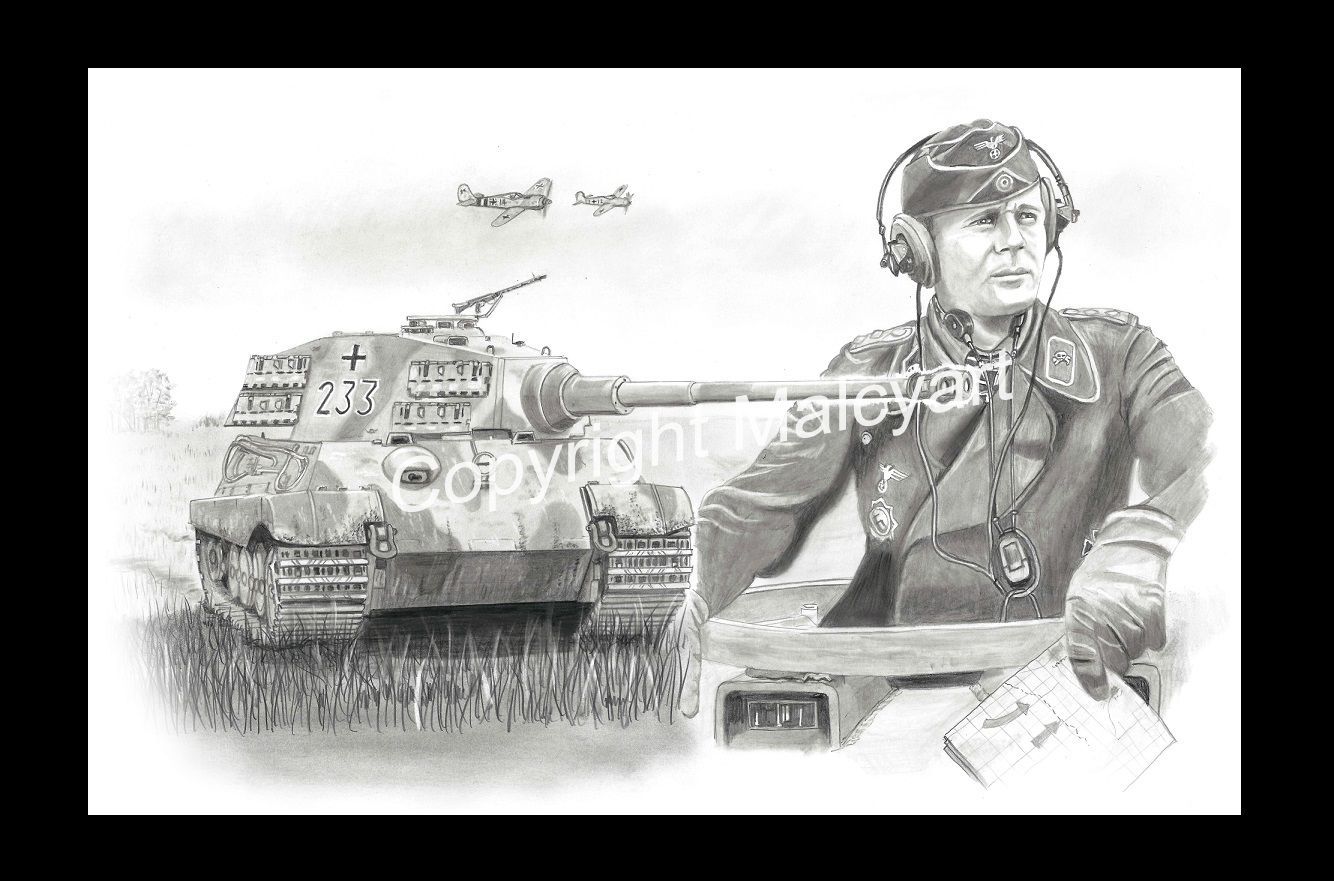 025 - A4 Mounted/Framed Print - PzKpfW VI Ausf  B - Tiger II with commander