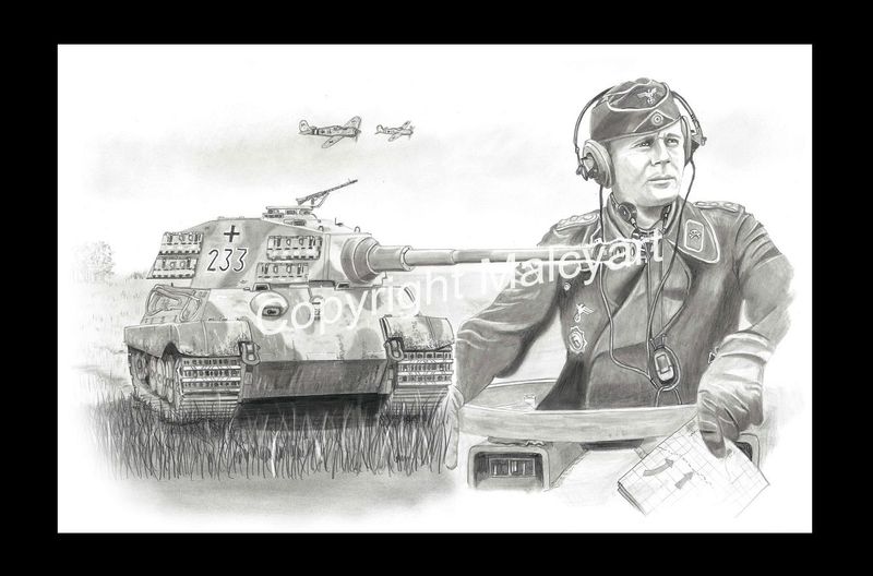 025 - A4 Mounted/Framed Print - PzKpfW VI Ausf  B - Tiger II with commander