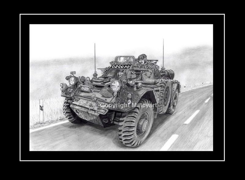 OA017 - A3 Original Pencil Sketch. Mk 1/1 Ferret Scout Car Artistic impression of mounted/Framed picture