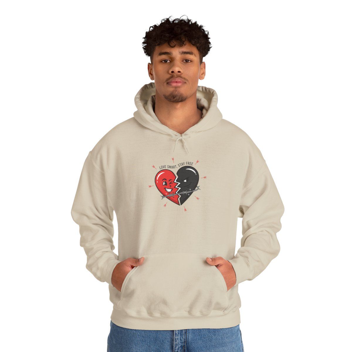 Split Red &amp; Black Heart Hoodie | anti love graphic, punk Valentine design