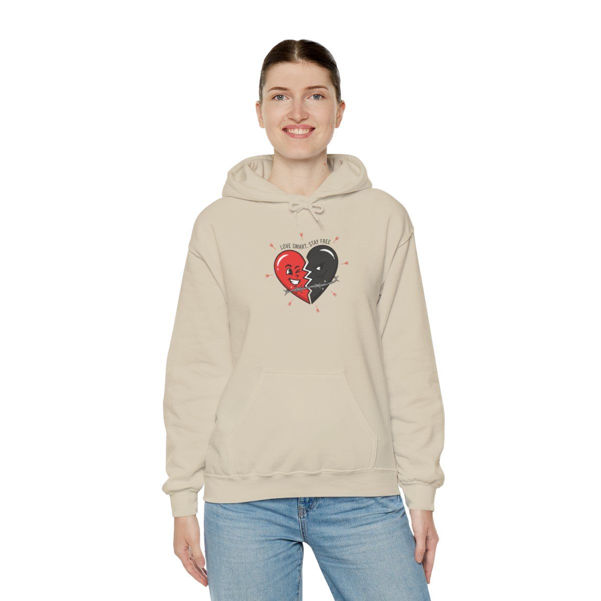 Split Red &amp; Black Heart Hoodie | anti love graphic, punk Valentine design