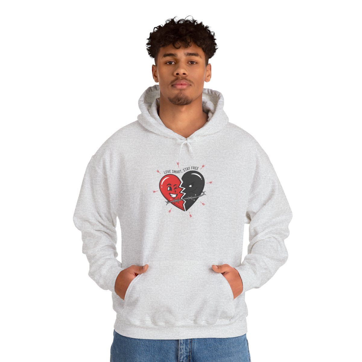 Split Red &amp; Black Heart Hoodie | anti love graphic, punk Valentine design