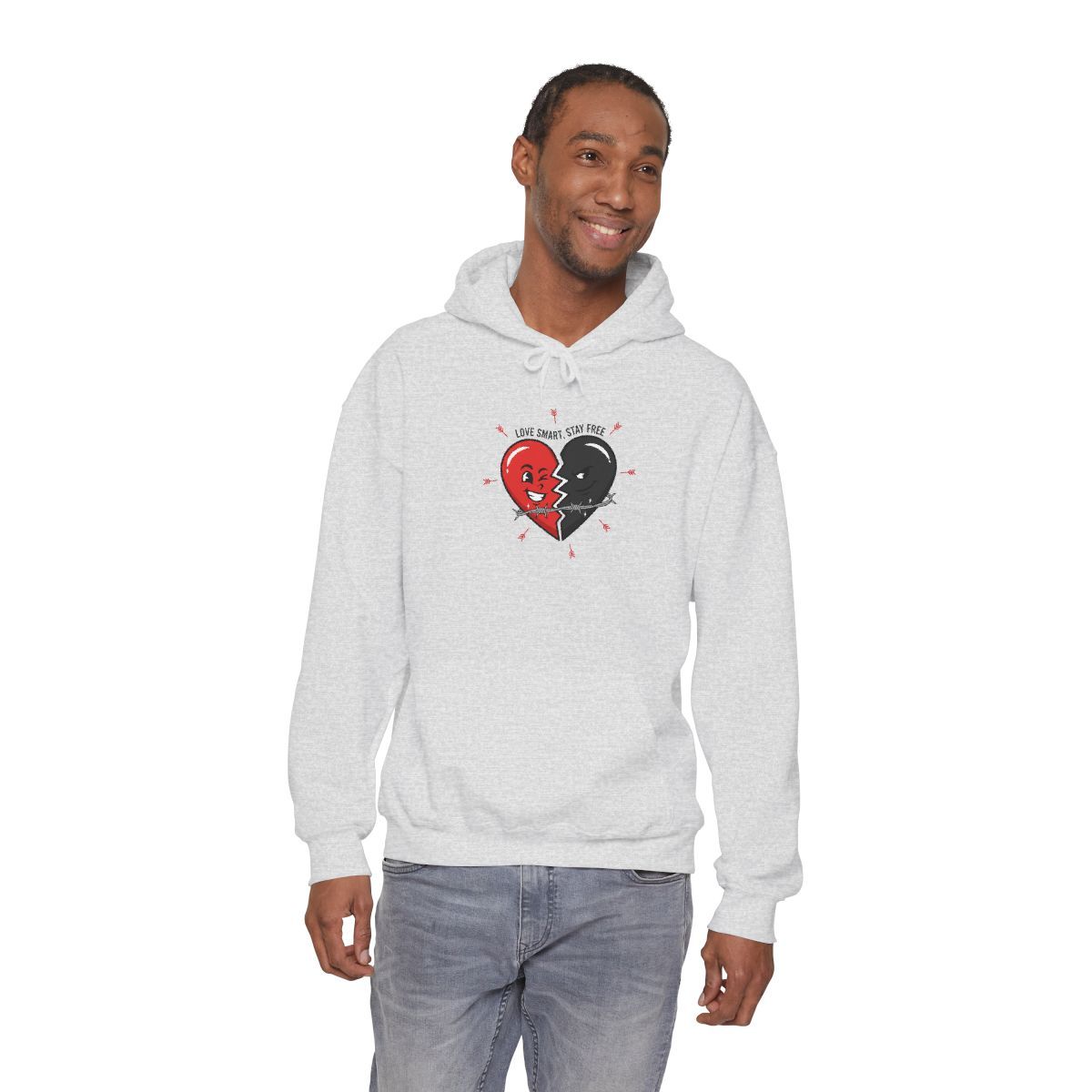 Split Red &amp; Black Heart Hoodie | anti love graphic, punk Valentine design