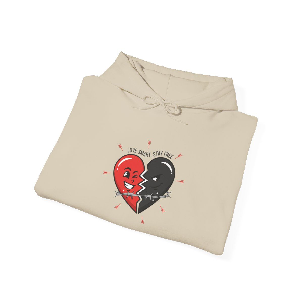 Split Red &amp; Black Heart Hoodie | anti love graphic, punk Valentine design