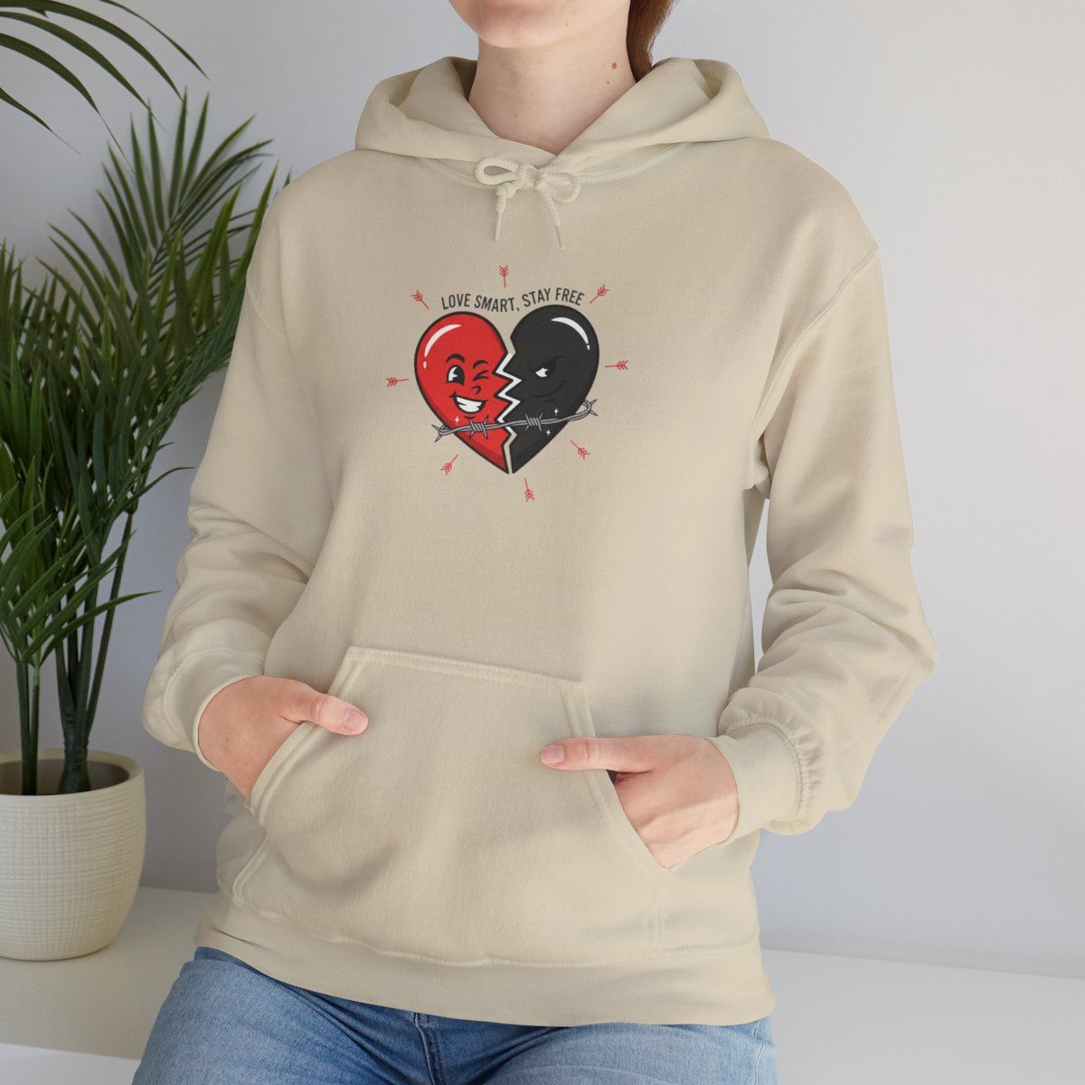 Split Red &amp; Black Heart Hoodie | anti love graphic, punk Valentine design