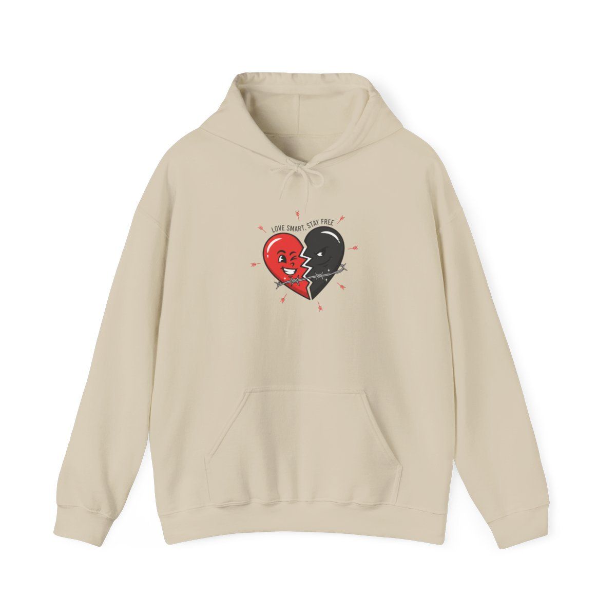 Split Red &amp; Black Heart Hoodie | anti love graphic, punk Valentine design