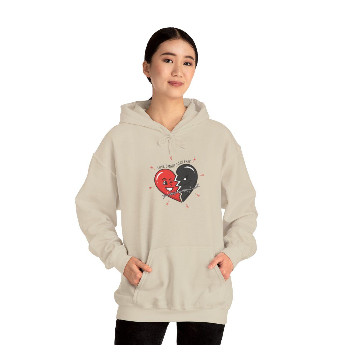 Split Red &amp; Black Heart Hoodie | anti love graphic, punk Valentine design