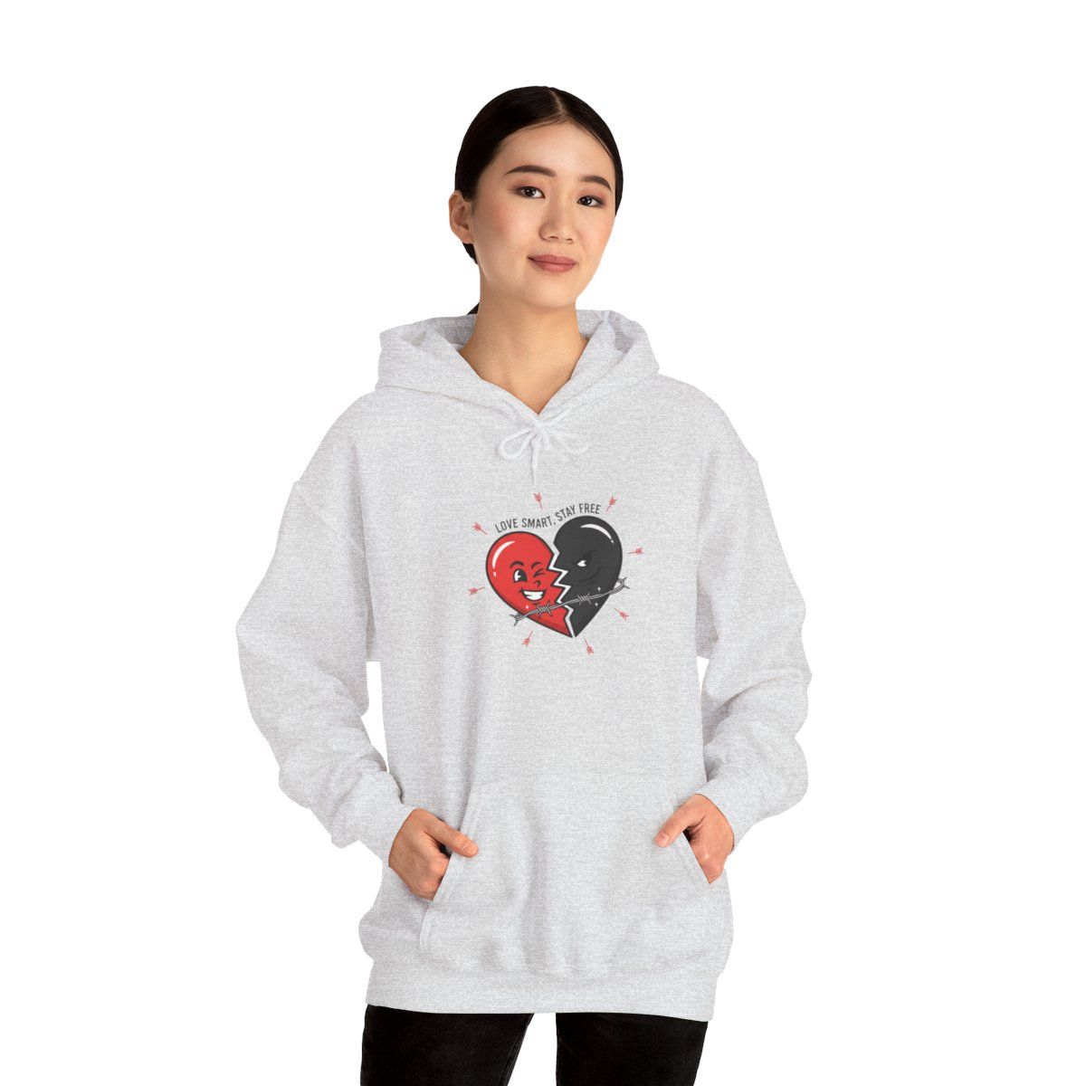 Split Red &amp; Black Heart Hoodie | anti love graphic, punk Valentine design