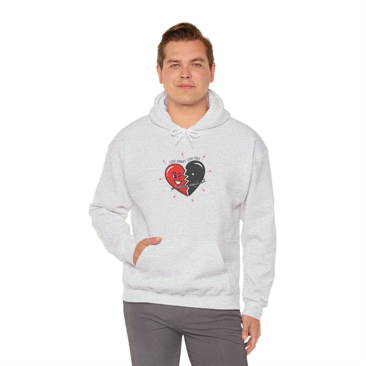 Split Red &amp; Black Heart Hoodie | anti love graphic, punk Valentine design