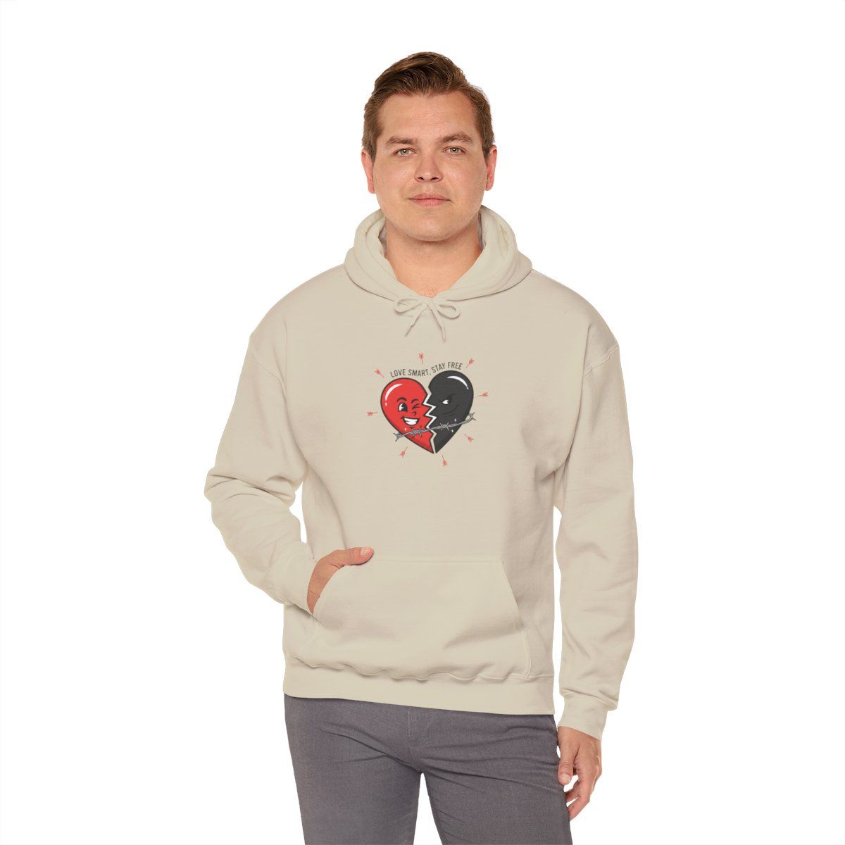 Split Red &amp; Black Heart Hoodie | anti love graphic, punk Valentine design