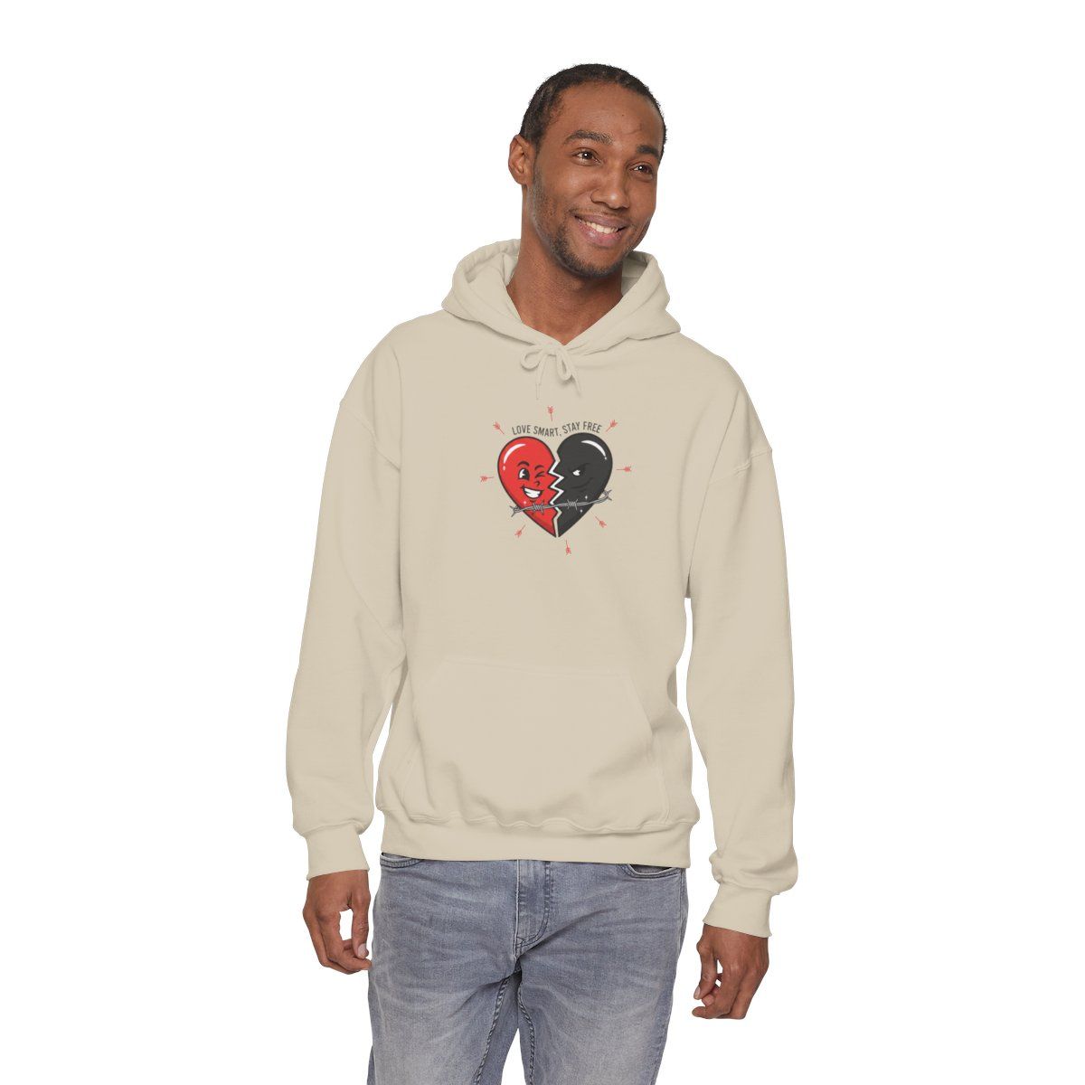 Split Red &amp; Black Heart Hoodie | anti love graphic, punk Valentine design