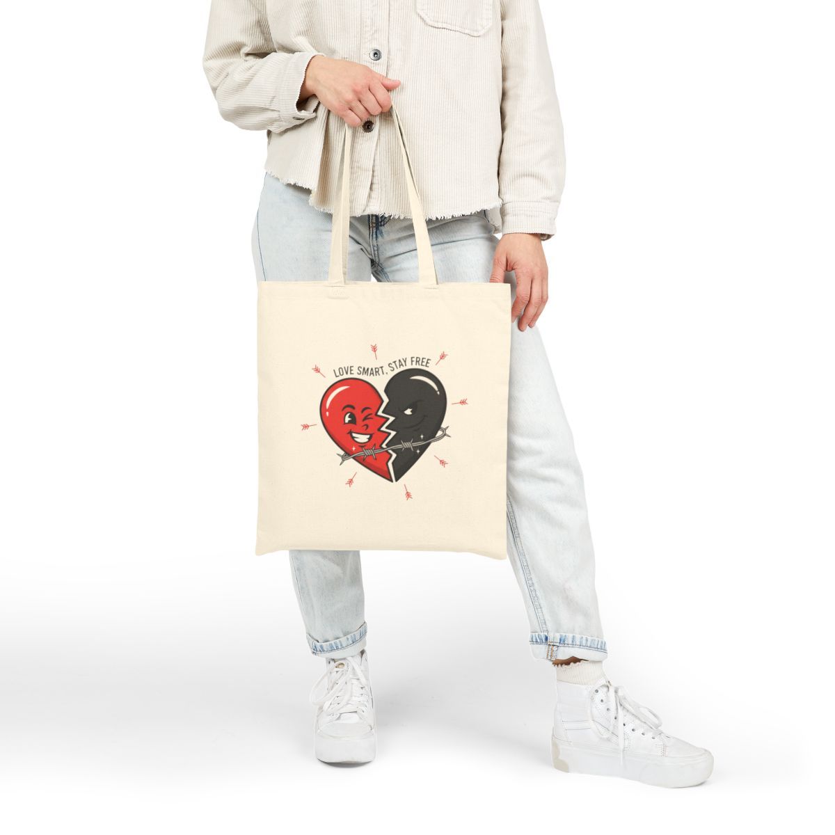 Split Red &amp; Black Heart Tote | Anti Love, Punk Valentine Canvas Tote
