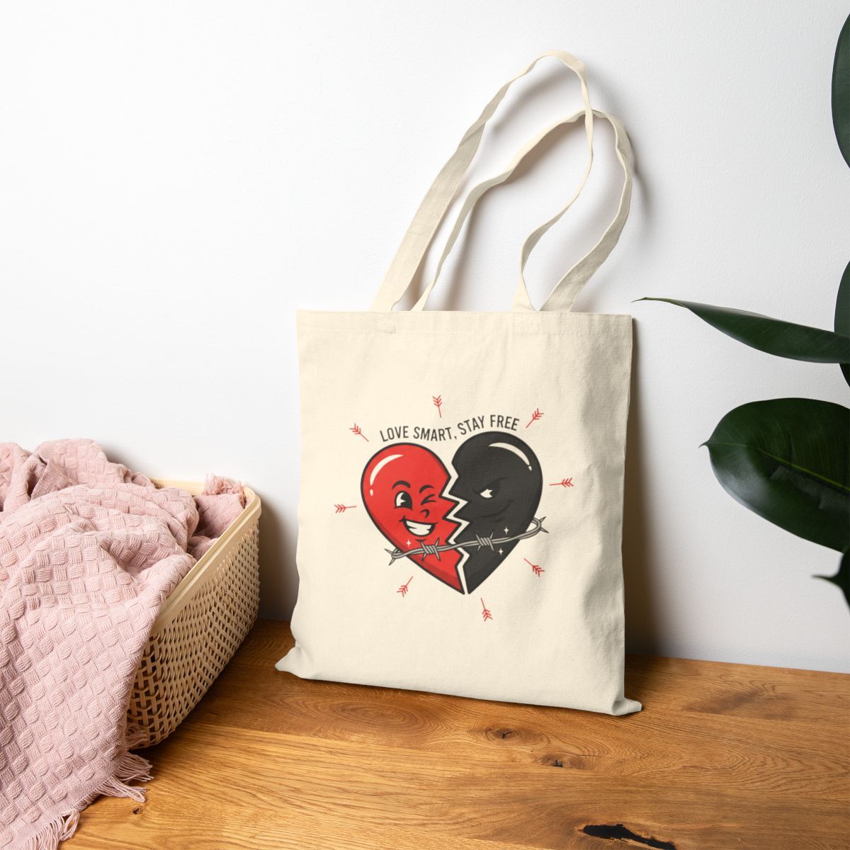 Split Red &amp; Black Heart Tote | Anti Love, Punk Valentine Canvas Tote