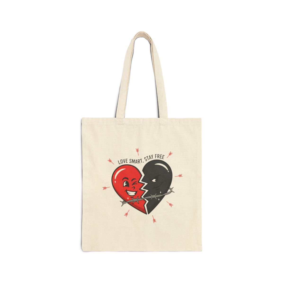Split Red &amp; Black Heart Tote | Anti Love, Punk Valentine Canvas Tote