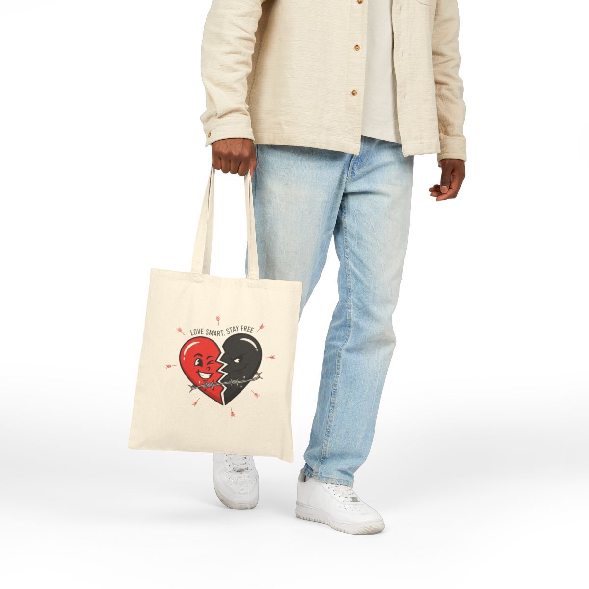 Split Red &amp; Black Heart Tote | Anti Love, Punk Valentine Canvas Tote