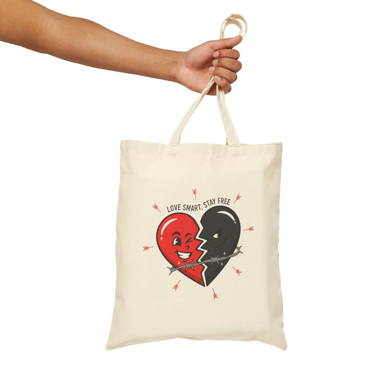 Split Red &amp; Black Heart Tote | Anti Love, Punk Valentine Canvas Tote