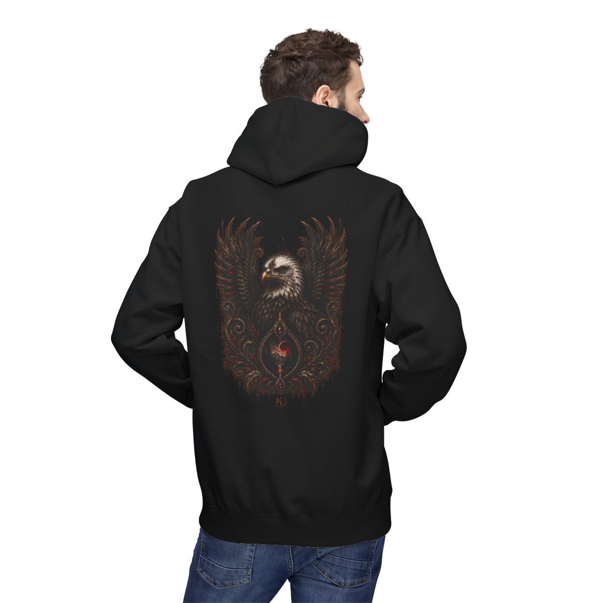 Majestic Eagle Crest Hoodie | Vintage Tribal Wings, Dark Graphic Pullover