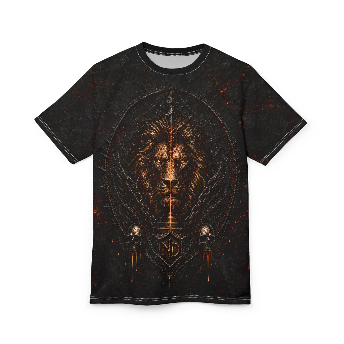 Nonadawn Leo Unisex Cut &amp; Sew Tee (AOP) | Dark Fantasy Lion Zodiac Shirt | Gothic Astrology Apparel