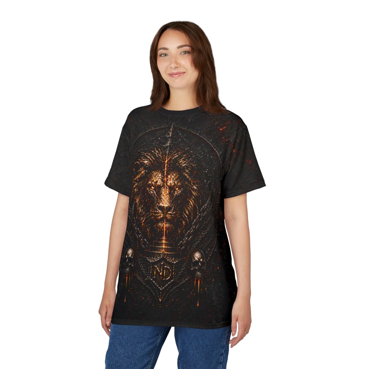 Nonadawn Leo Unisex Cut &amp; Sew Tee (AOP) | Dark Fantasy Lion Zodiac Shirt | Gothic Astrology Apparel