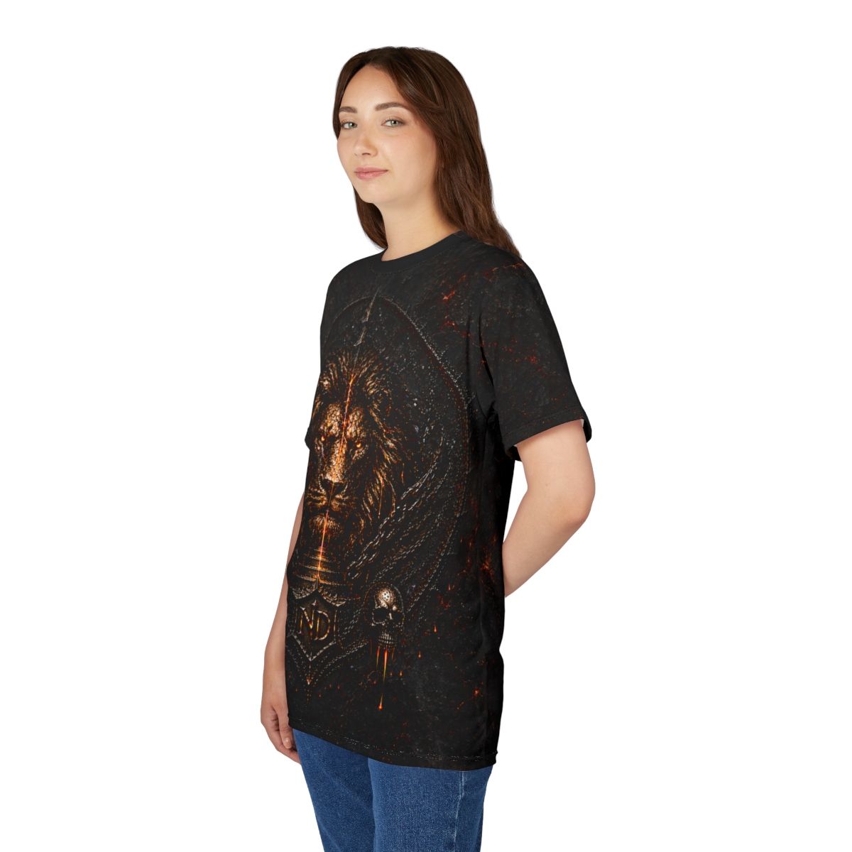 Nonadawn Leo Unisex Cut &amp; Sew Tee (AOP) | Dark Fantasy Lion Zodiac Shirt | Gothic Astrology Apparel