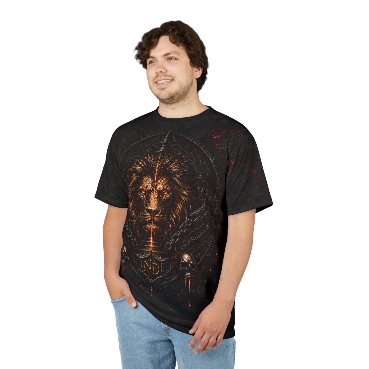 Nonadawn Leo Unisex Cut &amp; Sew Tee (AOP) | Dark Fantasy Lion Zodiac Shirt | Gothic Astrology Apparel