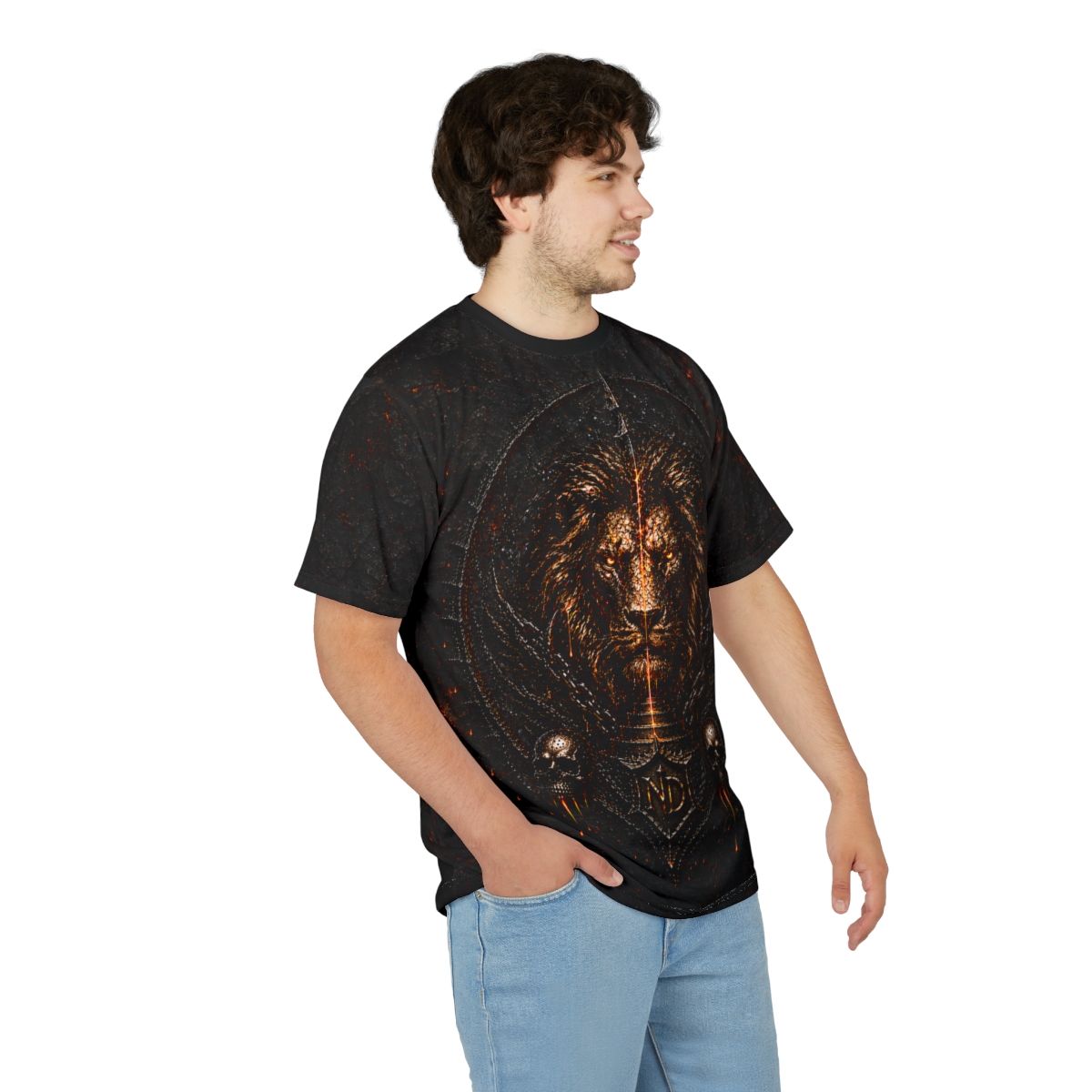 Nonadawn Leo Unisex Cut &amp; Sew Tee (AOP) | Dark Fantasy Lion Zodiac Shirt | Gothic Astrology Apparel