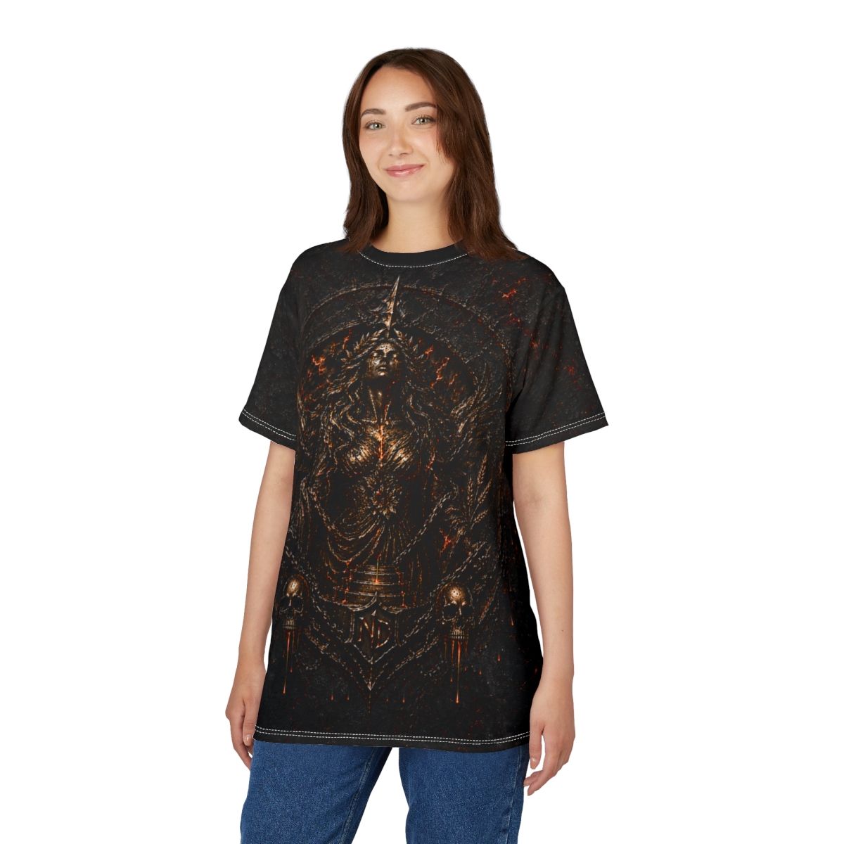 Nonadawn Virgo Unisex Cut &amp; Sew Tee (AOP) | Dark Fantasy Virgo Zodiac Shirt | Gothic Astrology Apparel