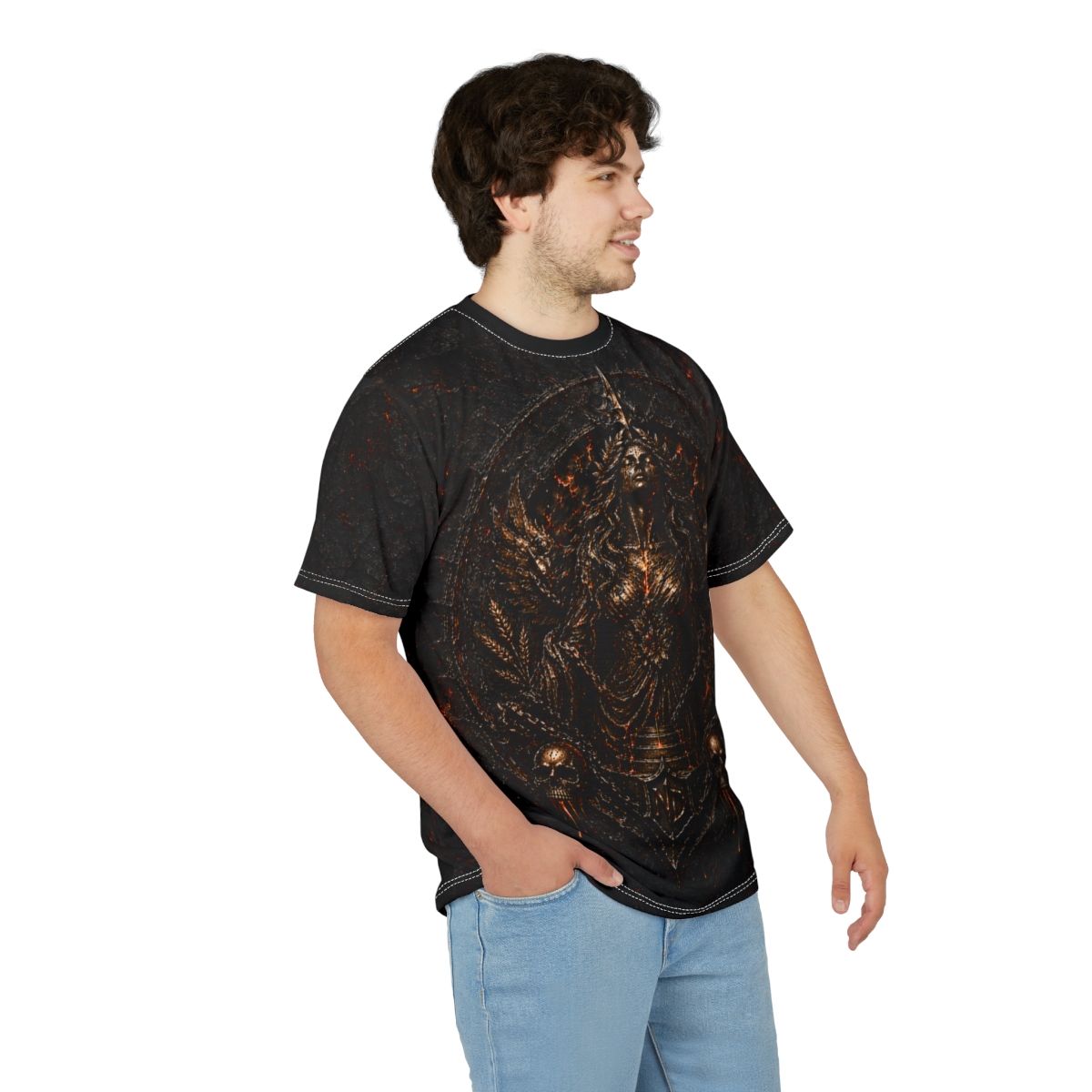 Nonadawn Virgo Unisex Cut &amp; Sew Tee (AOP) | Dark Fantasy Virgo Zodiac Shirt | Gothic Astrology Apparel