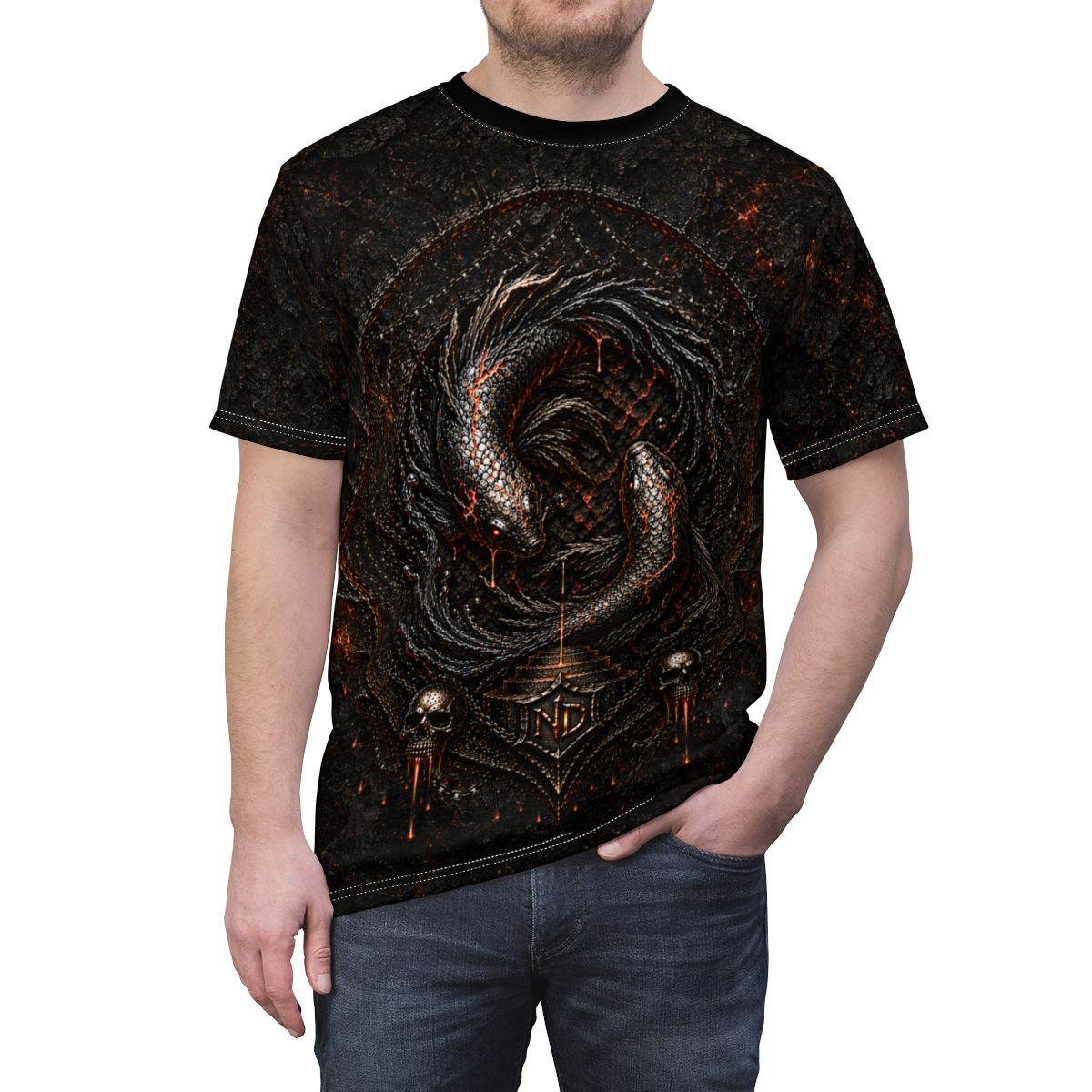 Nonadawn Pisces Unisex Cut &amp; Sew Tee (AOP) | Dark Fantasy Pisces Zodiac Shirt | Gothic Astrology Apparel
