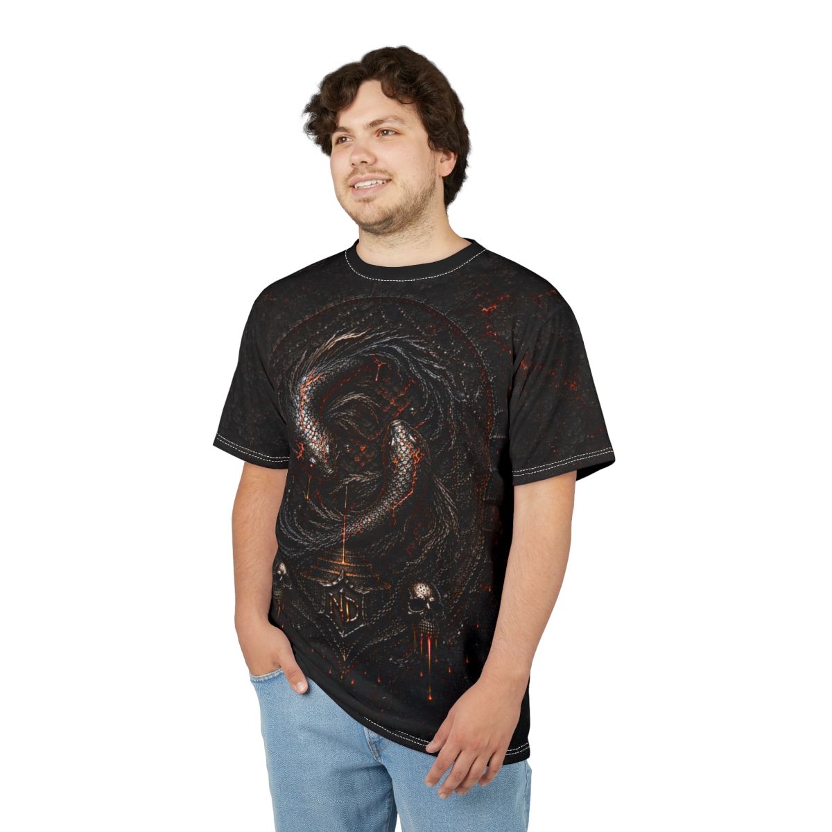 Nonadawn Pisces Unisex Cut &amp; Sew Tee (AOP) | Dark Fantasy Pisces Zodiac Shirt | Gothic Astrology Apparel