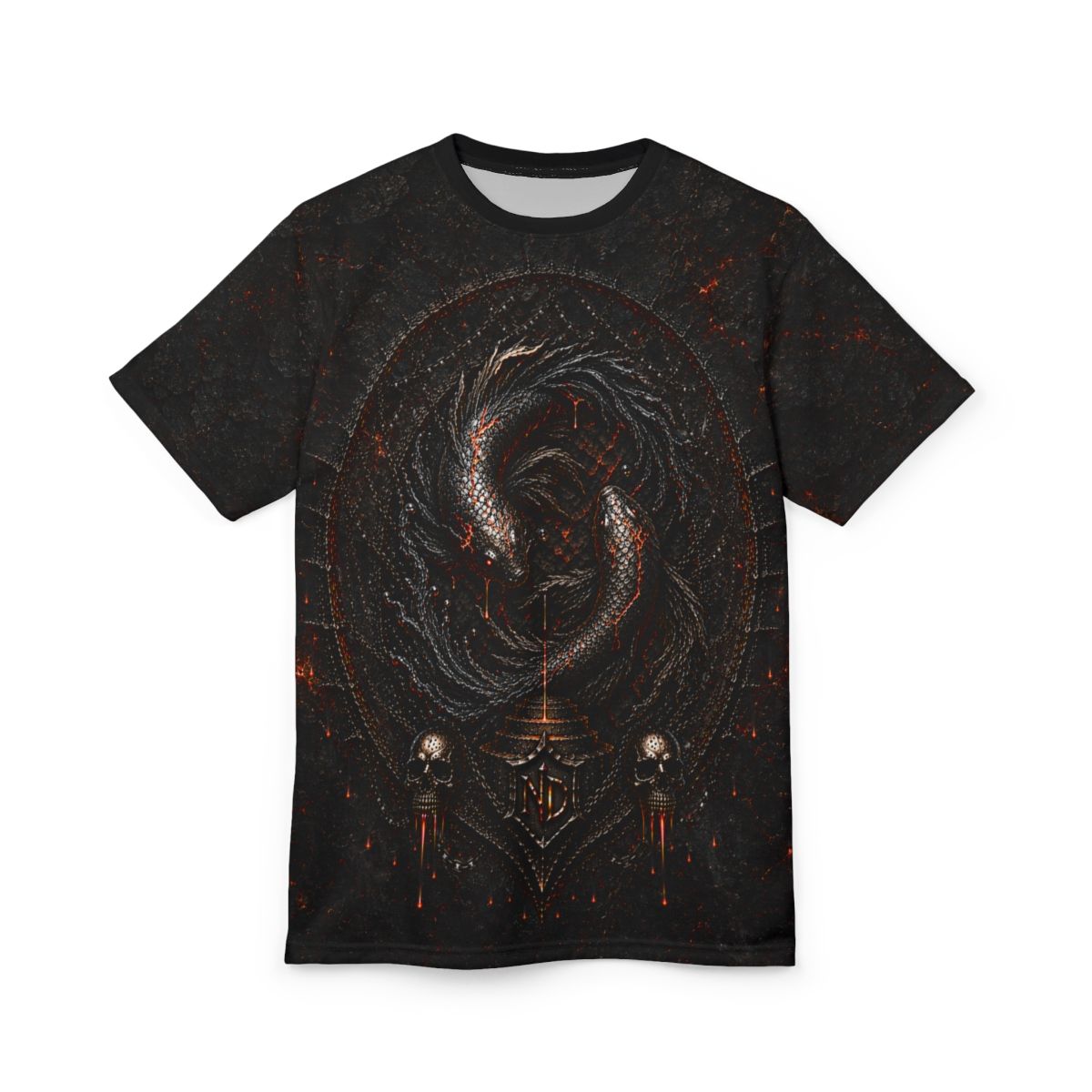 Nonadawn Pisces Unisex Cut &amp; Sew Tee (AOP) | Dark Fantasy Pisces Zodiac Shirt | Gothic Astrology Apparel
