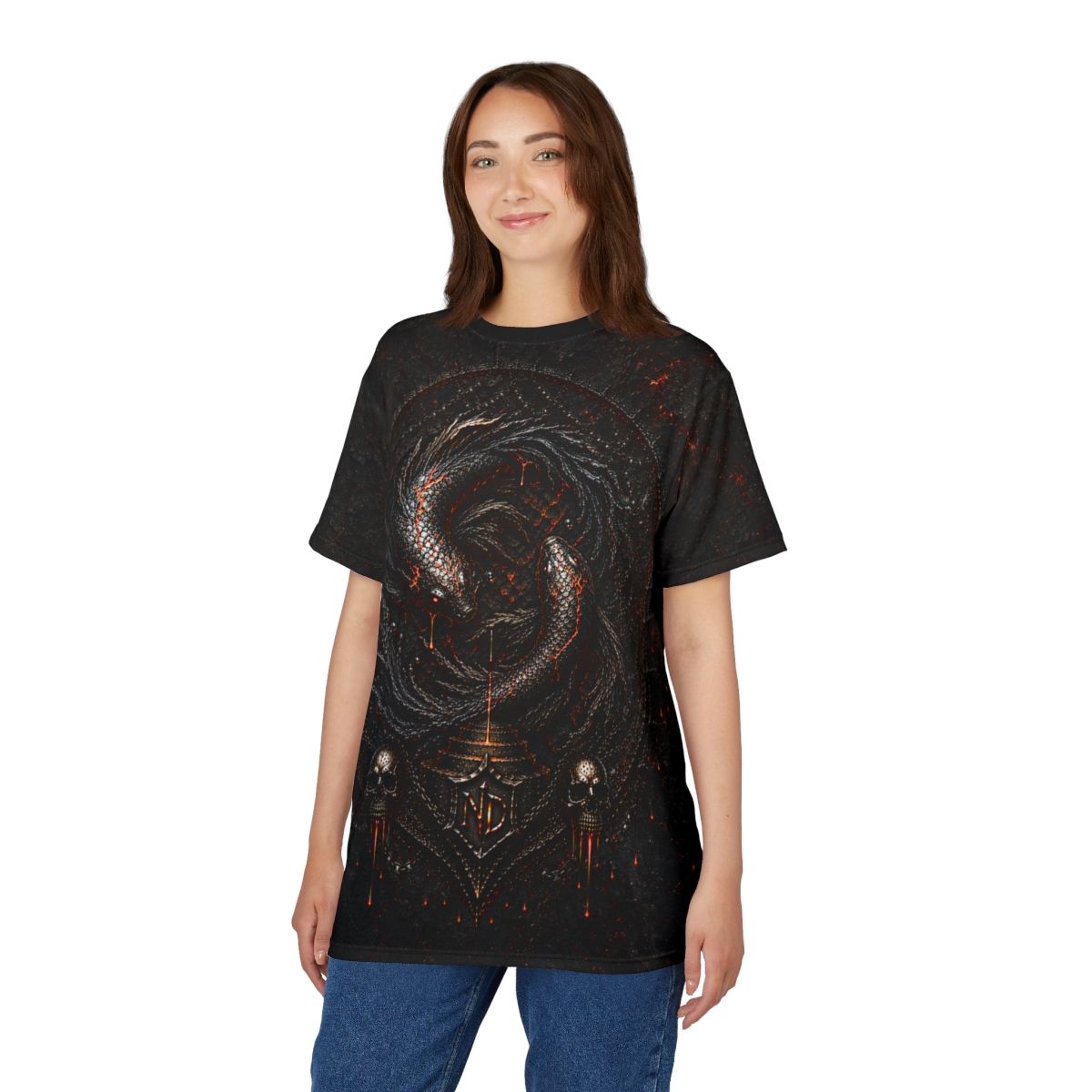 Nonadawn Pisces Unisex Cut &amp; Sew Tee (AOP) | Dark Fantasy Pisces Zodiac Shirt | Gothic Astrology Apparel