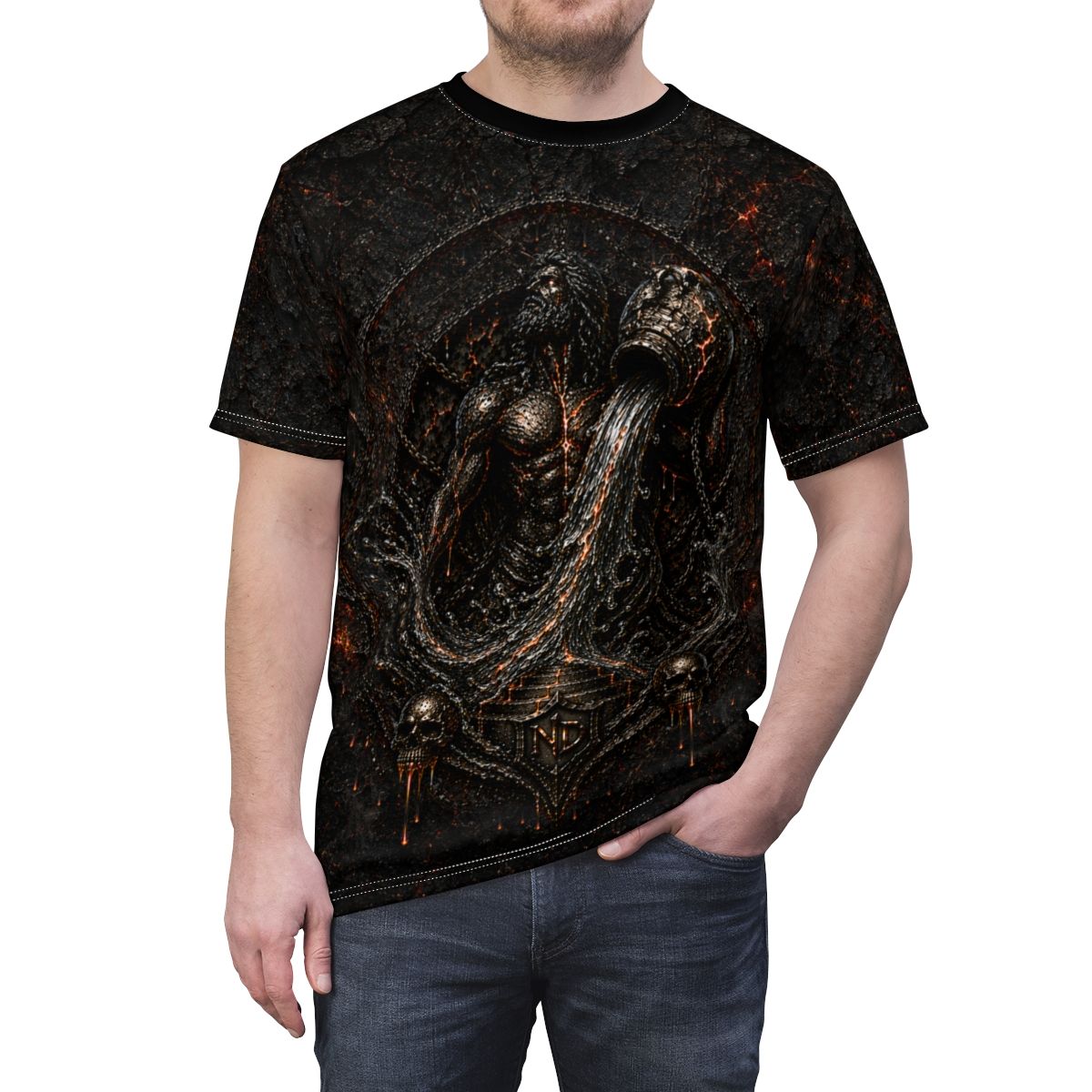 Nonadawn Aquarius Unisex Cut &amp; Sew Tee (AOP) | Dark Fantasy Water Bearer Zodiac Shirt | Gothic Astrology Apparel