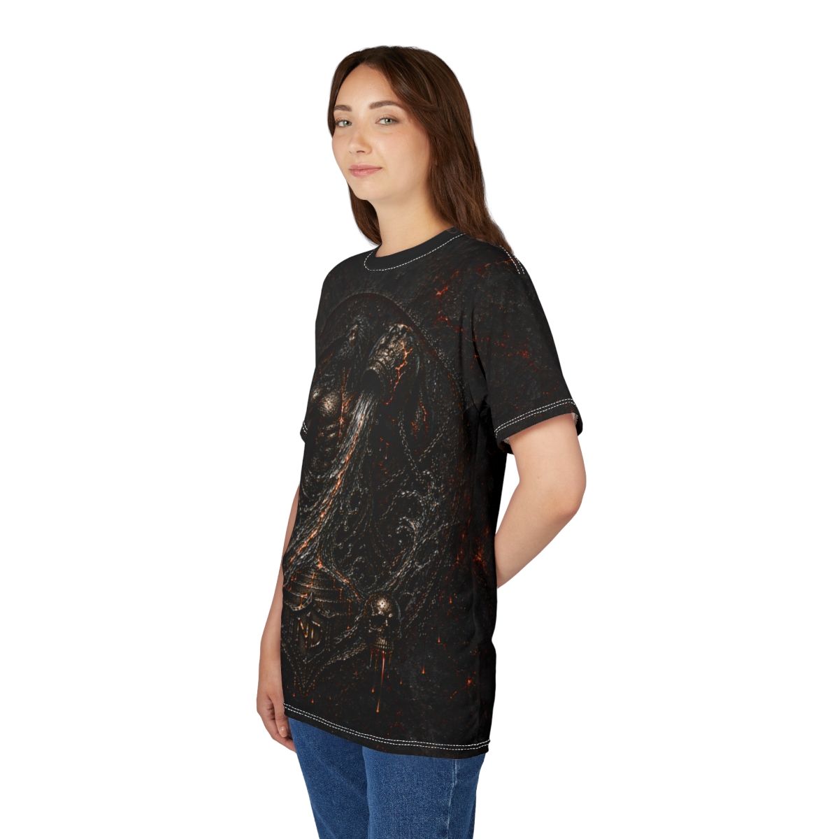 Nonadawn Aquarius Unisex Cut &amp; Sew Tee (AOP) | Dark Fantasy Water Bearer Zodiac Shirt | Gothic Astrology Apparel
