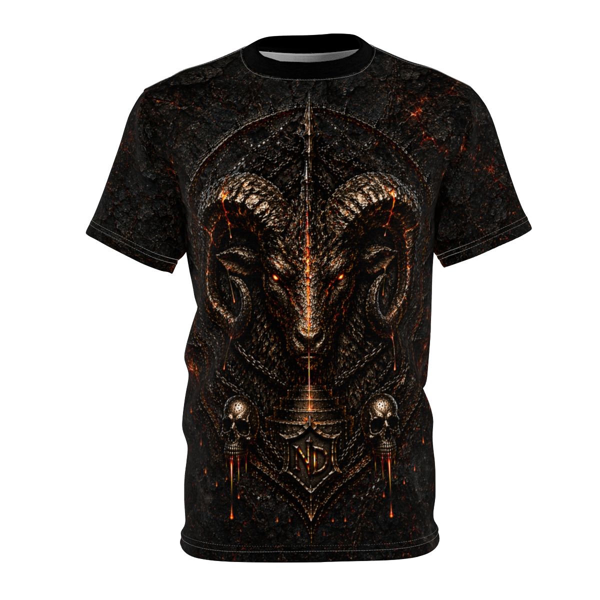 Nonadawn Aries Unisex Cut &amp; Sew Tee (AOP) | Dark Fantasy Zodiac Graphic Shirt | Fire Sign Apparel