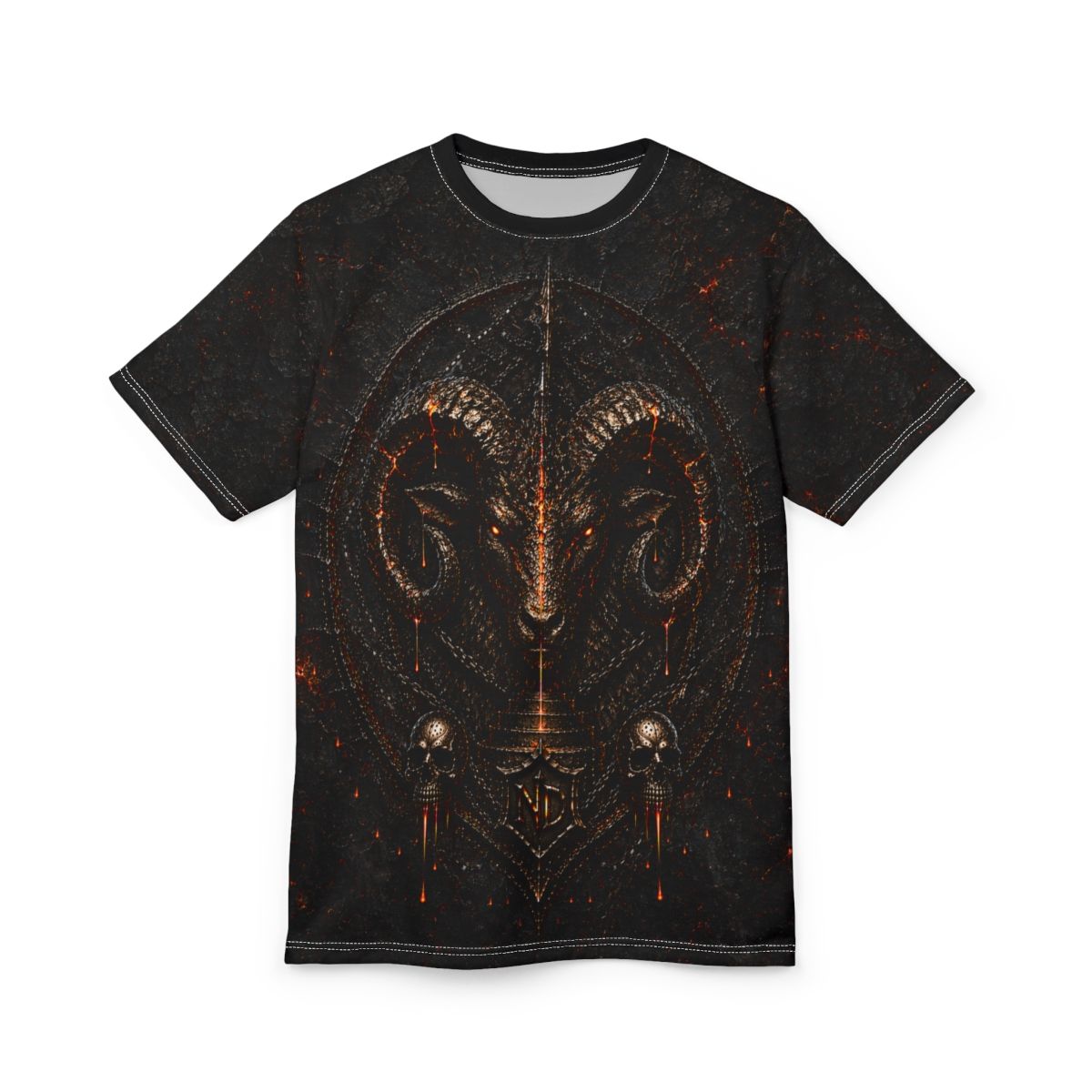 Nonadawn Aries Unisex Cut &amp; Sew Tee (AOP) | Dark Fantasy Zodiac Graphic Shirt | Fire Sign Apparel