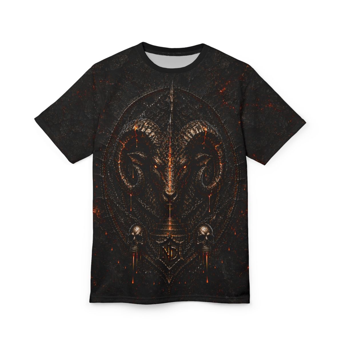 Nonadawn Aries Unisex Cut &amp; Sew Tee (AOP) | Dark Fantasy Zodiac Graphic Shirt | Fire Sign Apparel
